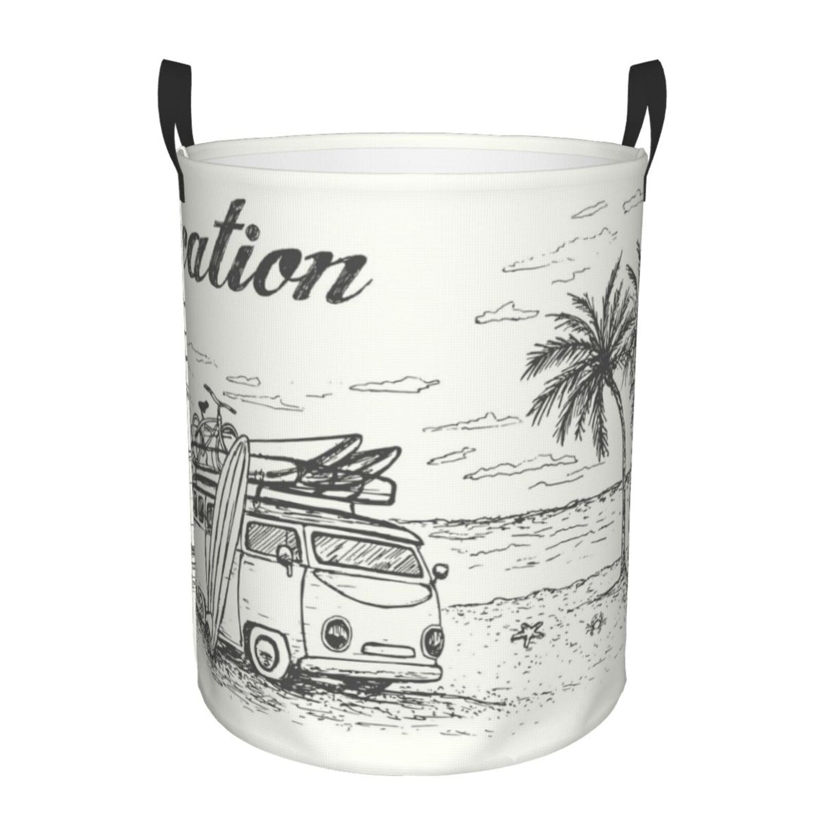 Pevtufa Summer Vacation Scene With Camping Van Foldable Laundry Basket Organizer,Fabric Clothes Toy Storage Basket Nursery Hampe