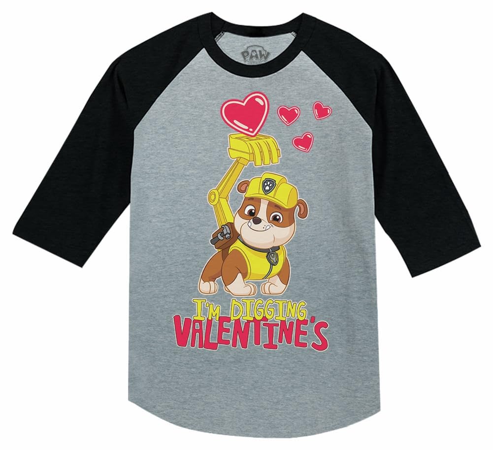 Paw Patrol Girls Boys Valentines Day Shirt Mighty Pups Valentine'S Toddler Kids Raglan 3/4 Sleeve T-Shirt 2T Dark Gray