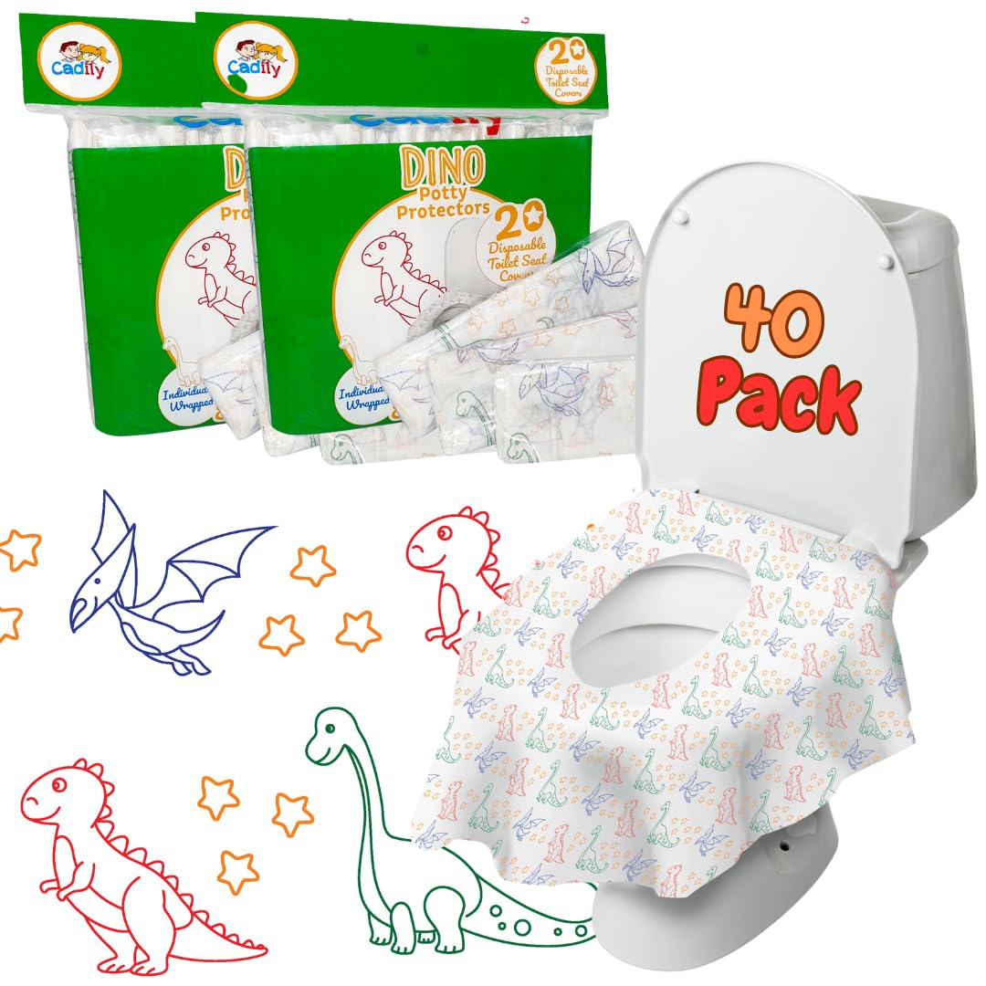Dinosaur Disposable Toilet Seat Covers For Travel, 40 Pack, Extra Large, Waterproof And Individually Wrapped, Toddler Toilet Sea