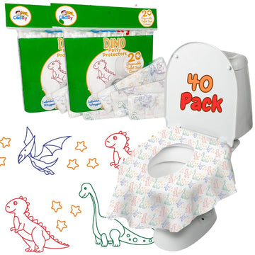 Dinosaur Disposable Toilet Seat Covers For Travel, 40 Pack, Extra Large, Waterproof And Individually Wrapped, Toddler Toilet Sea