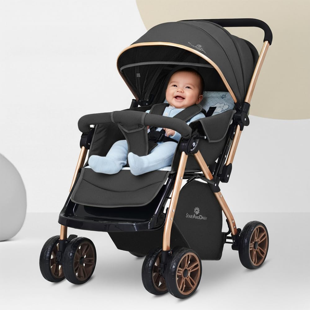 Staranddaisy Baby Strollers / Pram For 03 Years Girl & Boy With Foldable Design, Food Tray, 4 Wheel Suspension, Adjustable Seat