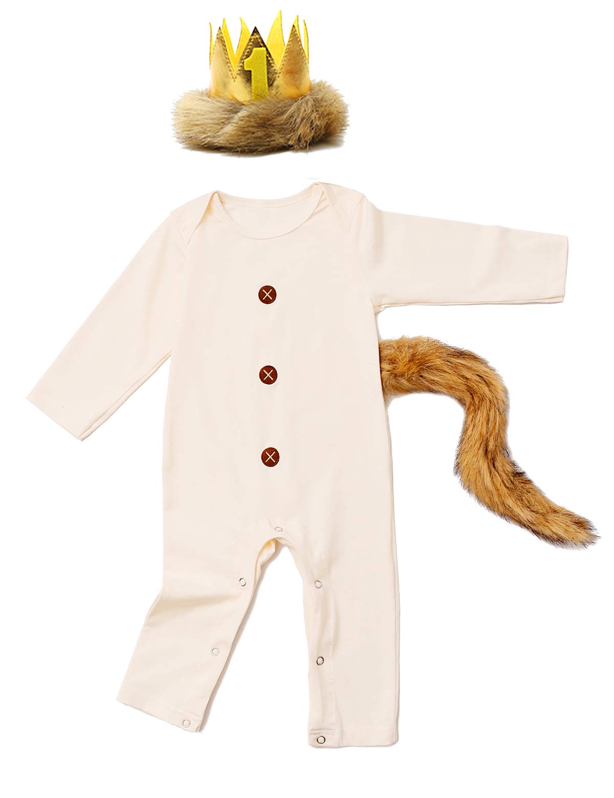 Baby Boys 1St Birthday Outfit Baby First Birthday Clothes Boy Where The Wild Things Are Romper (Beige-02,12-18 Months)