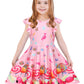 Labeca Baby Girls Printed Casual Party Dresses Twirly Ruffle Sleeve Dress Lollipop Cap Xs