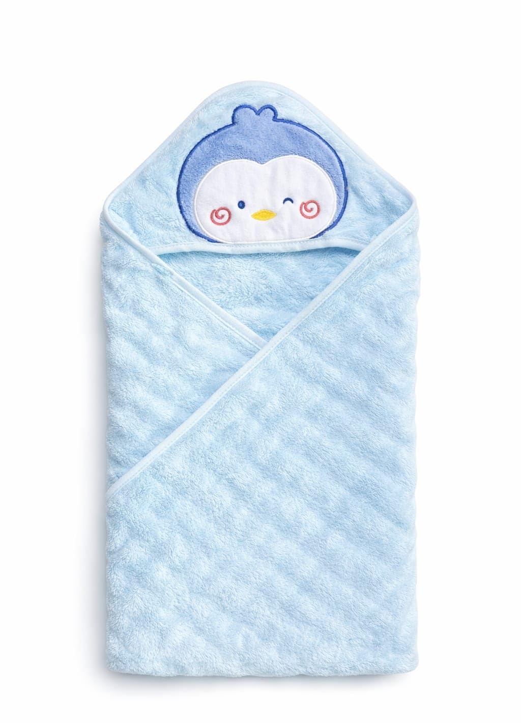 Hi mom Kids World Baby Hooded Towel, Blue, Soft Plush, Penguin Applique, Wrap Towel for Infants