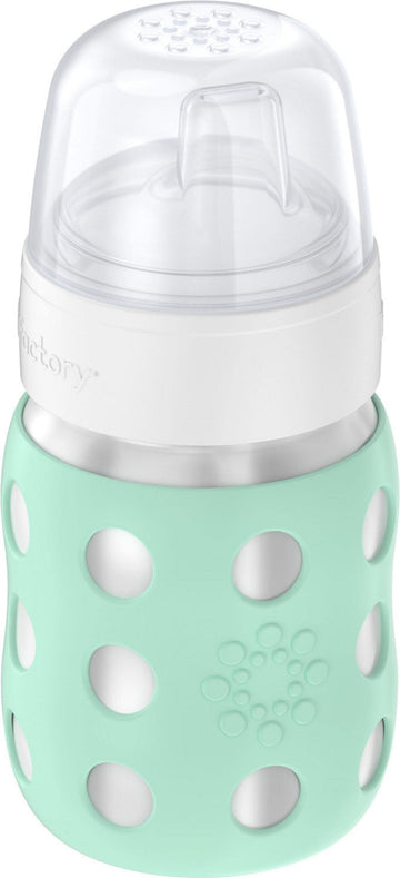 Lifefactory 8-Ounce Stainless-Steel Vacuum-Insulated Wide-Neck Baby Bottle With Sippy Nipple, Mint (Ls2251Wmi4)