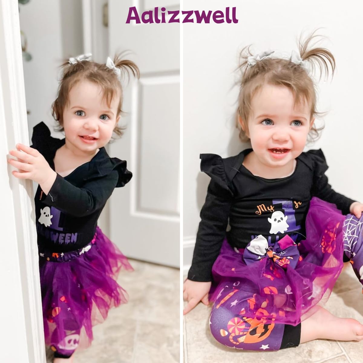 Aalizzwell 0-3 Months Baby Girls Halloween Outfit Infant 1St Halloween My Tulle Skirt Ghost Clothes With Leg Warmers Clothing Pu