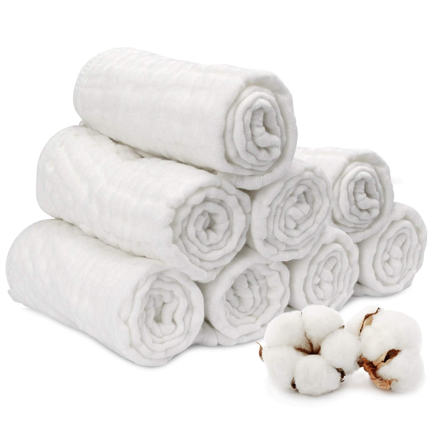 Muslin Burp Cloth For Baby Boys And Girls (8 Pack) | Cotton Newborn Essential Must Have Item | White Unisex Design | Super Soft