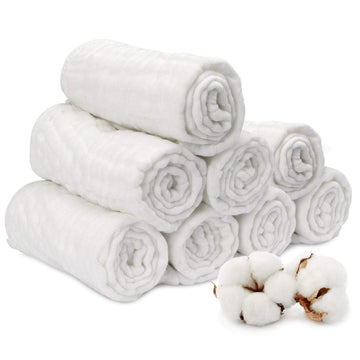 Muslin Burp Cloth For Baby Boys And Girls (8 Pack) | Cotton Newborn Essential Must Have Item | White Unisex Design | Super Soft