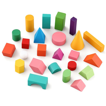 Deekin 24 Pcs Large 3D Shapes for Teaching Math Manipulatives Geometric Solids Blocks Montessori Learning Toys Blocks Solid for 