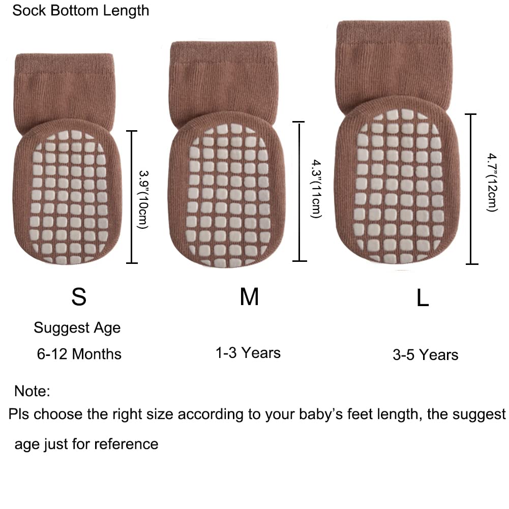Exegawe Toddler Non Slip Socks, Cute Baby Socks With Grips Crew Socks 5 Pairs(D-5 Mix Colors,M)