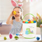 Cerlaza Easter Gift Basket Empty For Kids Canvas Tote, Easter Dinosaur Holding Eggs Hunt Basket With Handle For Toys Carrying, C