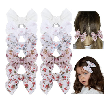 Esumun Baby Girls Chiffon Floral Print Hair Bow Clips in Pairs Set Bowknot Hair Accessories with Flowers 10PCS for Toddlers Scho