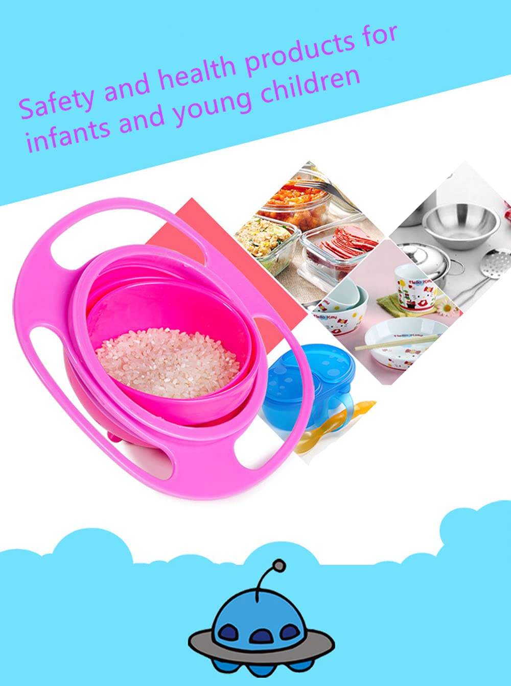 360 Spill Resistant Gyro Bowl With Lid(Pink)