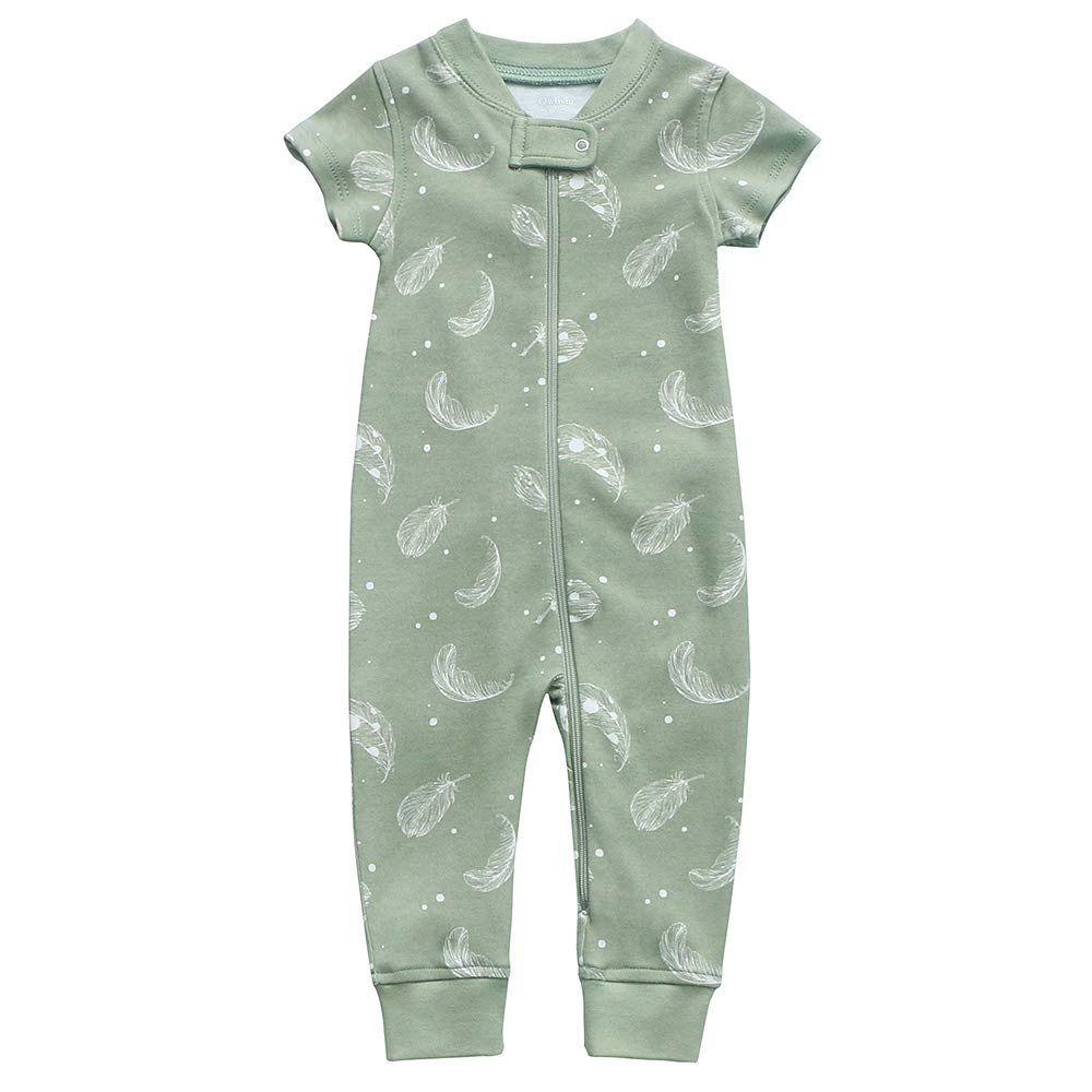 Owlivia Baby Boy Romper, Unisex Short-Sleeve Summer Outfit, 100% Organic Cotton Boy One-Piece Jumpsuit(12-18 Months, Feather Gre