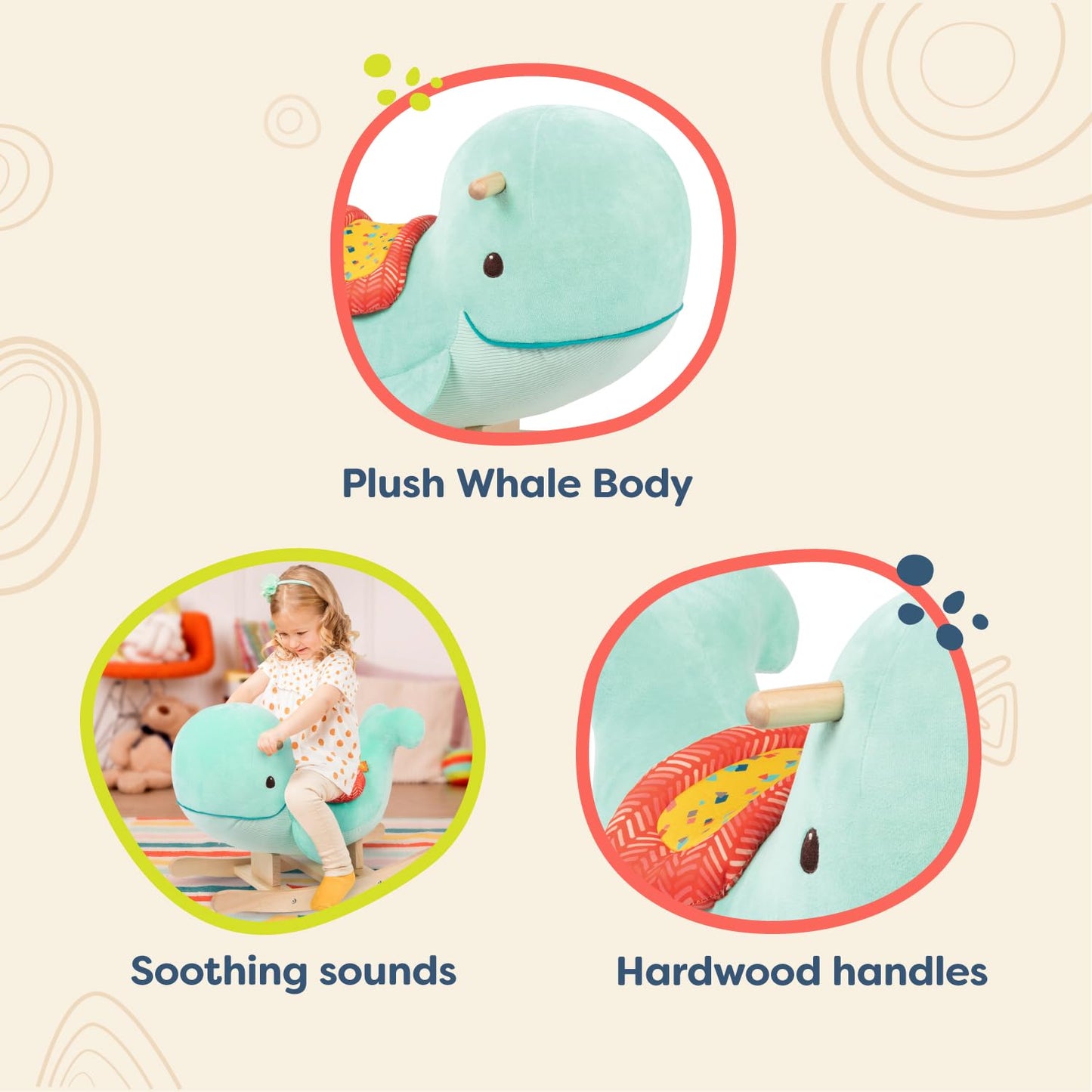 B. toys- Whale Rocker - Echo- Whale Rocking Toy - Wooden Ride-On - Classic Toys for Toddlers, Kids - 18 Months +
