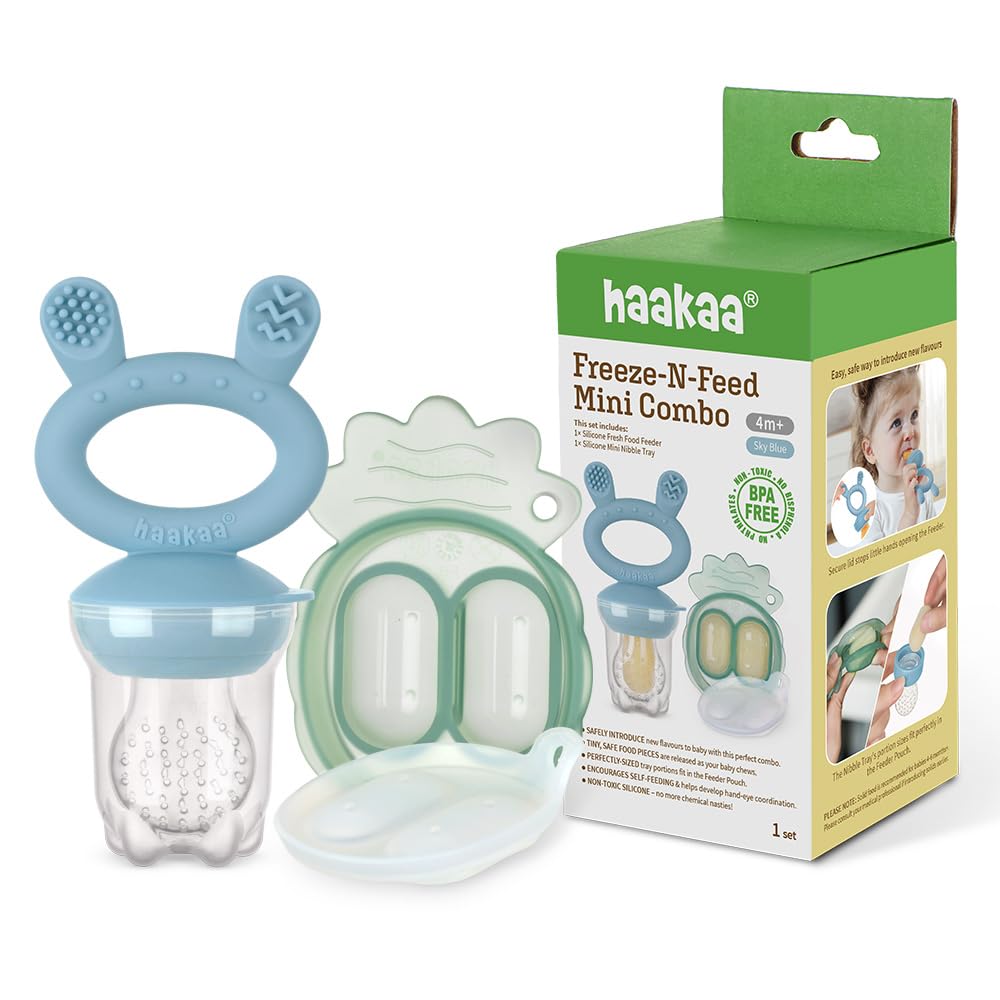 Haakaa Freeze-N-Feed Mini Combo - Baby Feeder - Silicone Nibble Tray - Breastmilk Popsicle Mold - Ideal For Self-Feeding & Teeth
