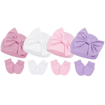 Century Star Newborn Girls Hats Baby Hat And Mitten Set Big Bow Knit Infant Headbands Winter Baby Hat For Girls E White & Pink &