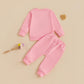 Nokpsedcb Baby Boy Girl Cute Letter Embroidery Long Sleeve Sweatshirt And Elastic Long Pants Toddler Valentine Outfits (Pink Be
