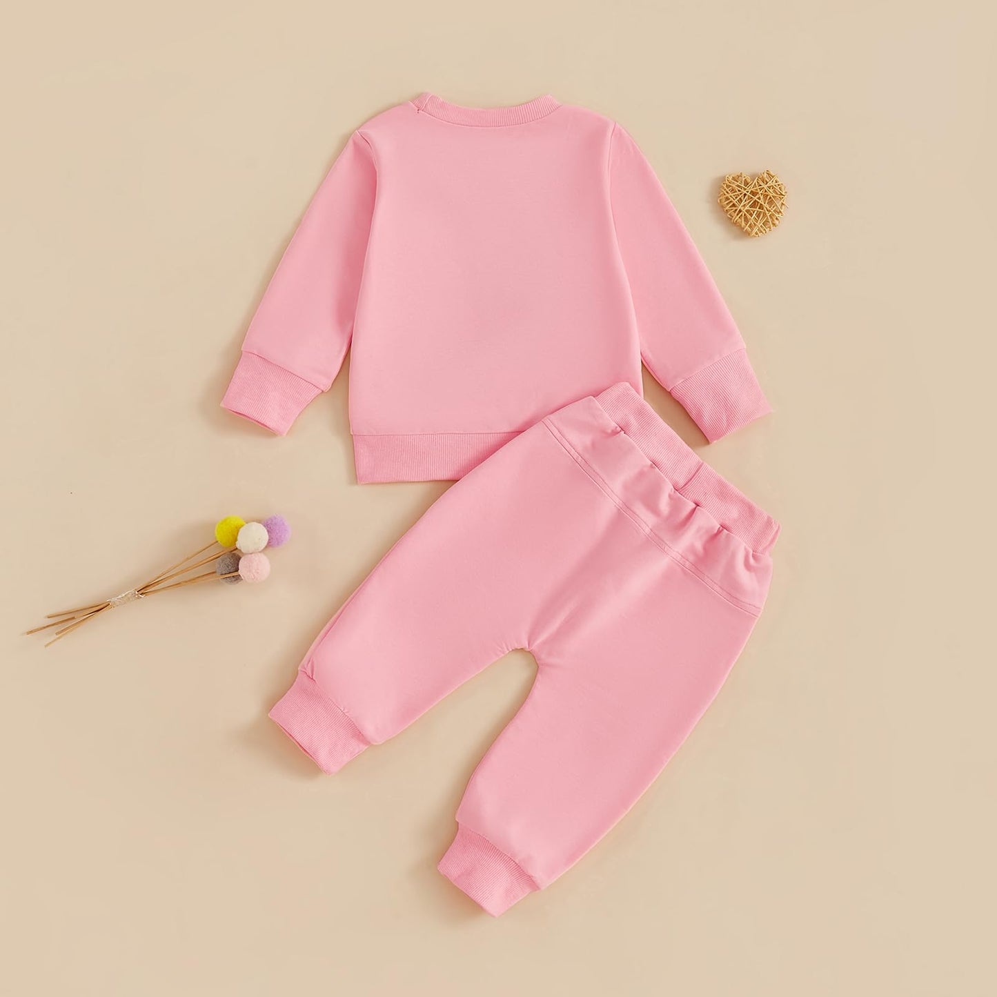 Nokpsedcb Baby Boy Girl Cute Letter Embroidery Long Sleeve Sweatshirt And Elastic Long Pants Toddler Valentine Outfits (Pink Be