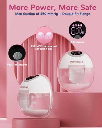 Mammanuwa Electric Breast Pump - Lightweight, Portable, & Hands-Free With Baby Mouth Technology - Bpa-Free, 4 Modes, 9 Levels -