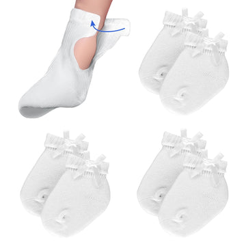 Unconditional Mom Adjustable Preemie Socks With Bow - 3 Pairs Of Turn Cuff Preemie Cotton Socks For Newborn Girls And Boys