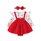 Wolbay Newborn Infant Valentines Baby Girl Outfit Love Print Romper Drees Ruffles Bodysuit Jumpsuit Clothes And Headband (Reda,