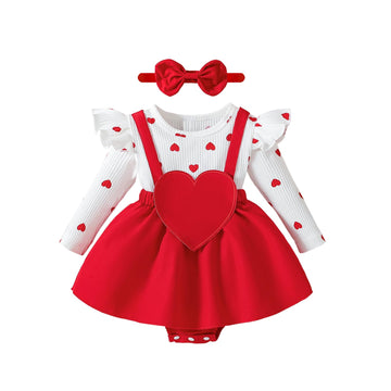 Wolbay Newborn Infant Valentines Baby Girl Outfit Love Print Romper Drees Ruffles Bodysuit Jumpsuit Clothes And Headband (Reda,