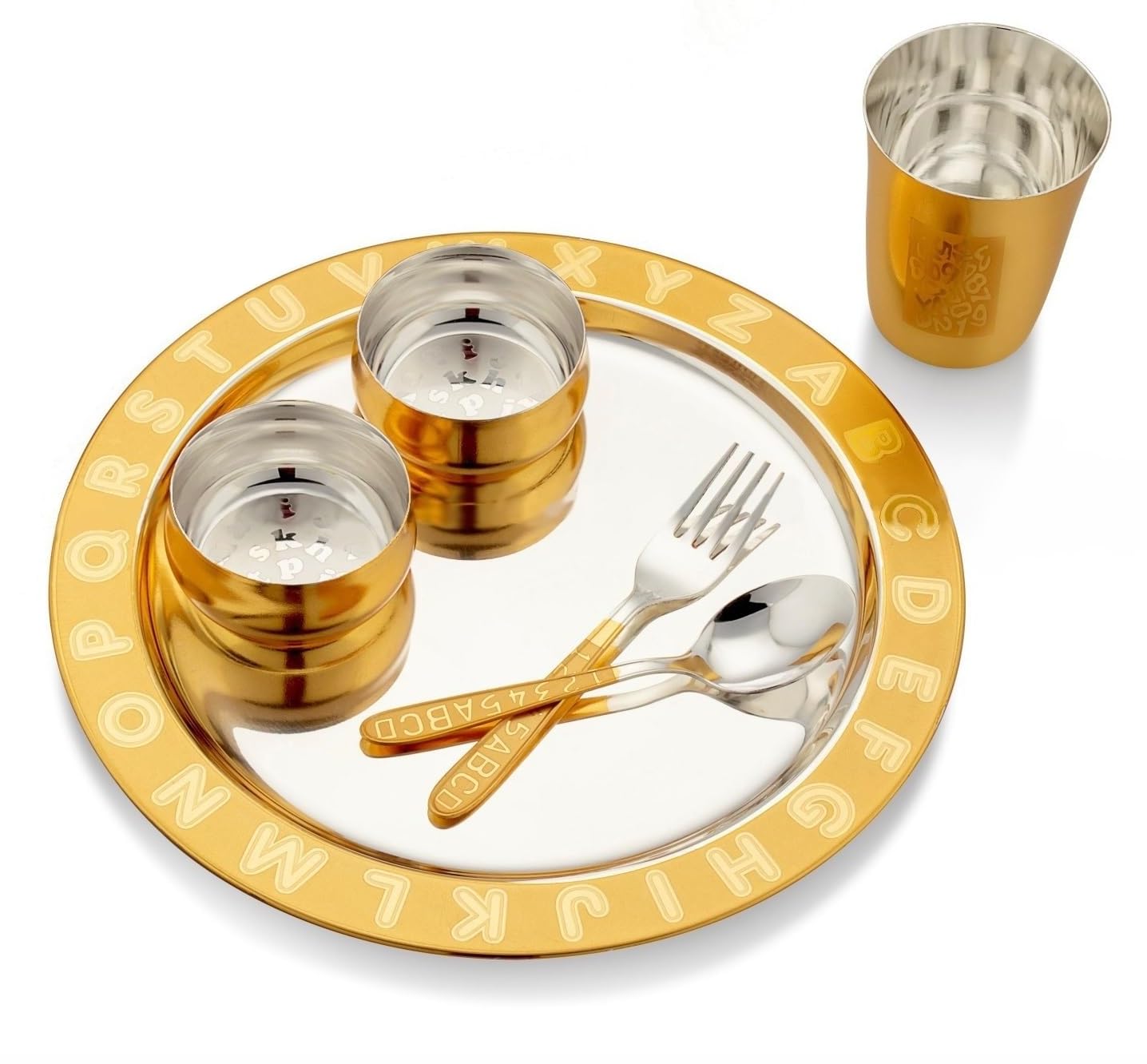 Bengalen Gold Plated Dinner Set With Corrugated Gift Box For Baby Rice Ceremony Annaprashan Sanskar Gifts For Boys Girls Birthda