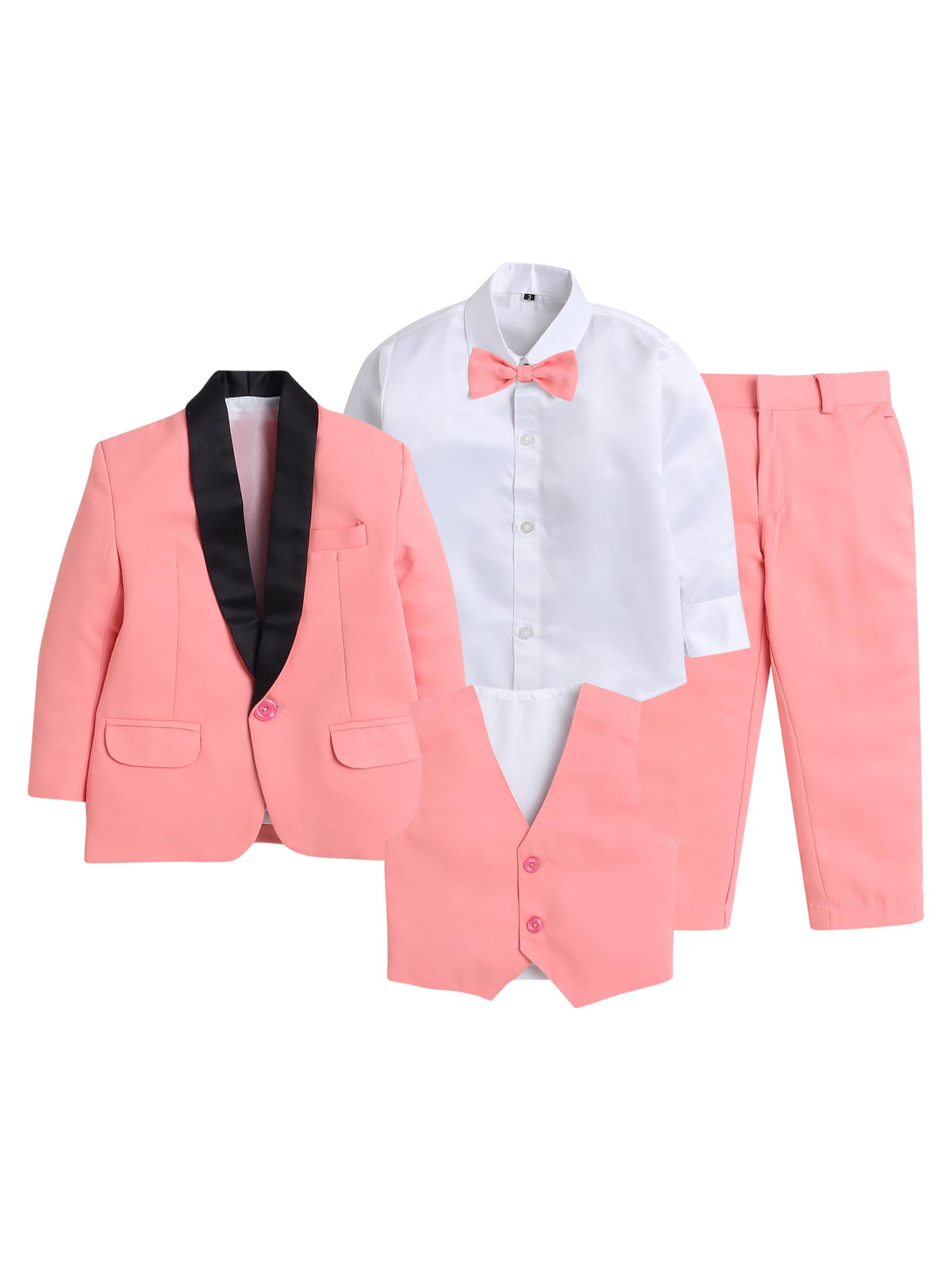 Jeetethnics Boys Peach Coat Suit Set With Waistcoat Shirt And Trousers (9105Ahv)