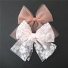 Large Tulle Bows Hair Clips for Baby Girls - Lace, Cottagecore, Lightweight Gauze Barrettes Accessories (Pink Floral and White)