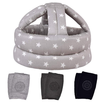 Toraso Baby Helmet & Baby Knee Pads For Crawling,Infant Helmet & Walking Baby Helmet,For Age 6-36 Months, Gray Star(A)