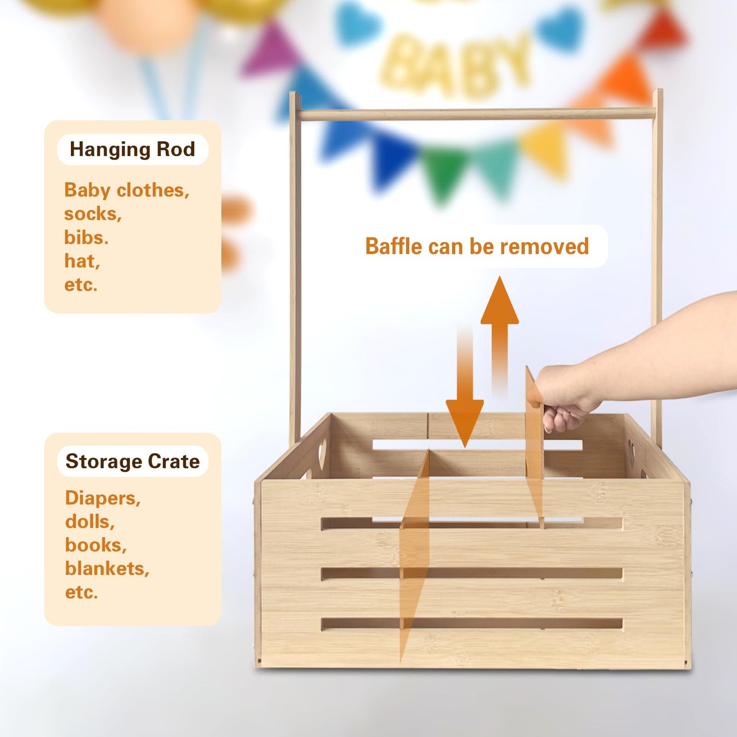 Fun-Plus Super Size Baby Shower Crate Closet, Baby Shower Basket With Handle Baby Storage Crate, Wooden Crate For Pregnancy New