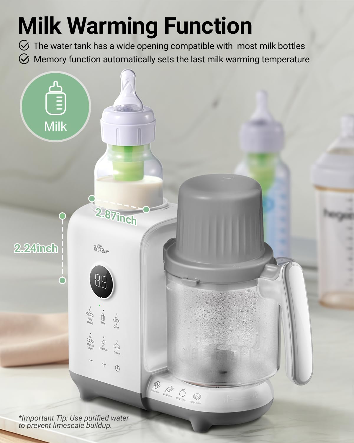 Bear Baby Food Maker with Two Layer Steam Baskets, One Step Baby Food Processor Steamer Puree Blender, Baby Food Mill with Bottl