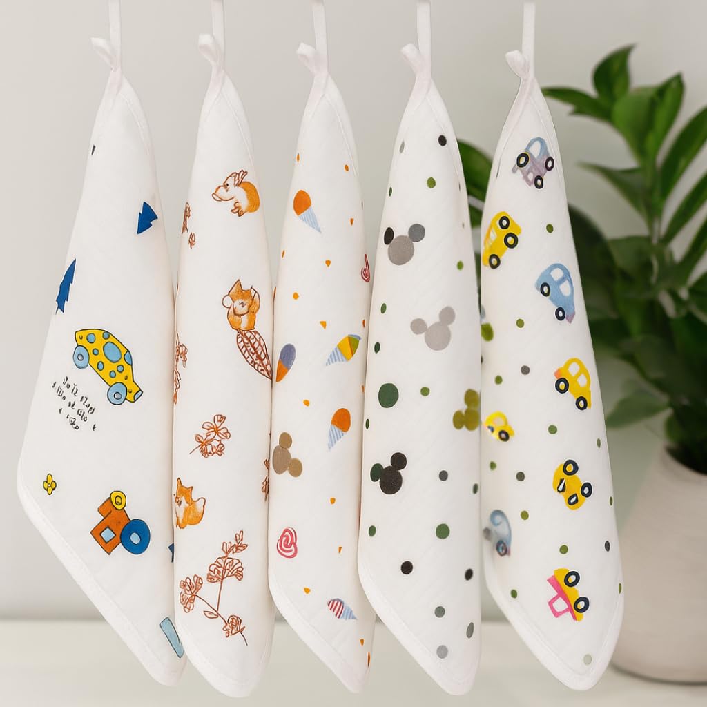 Mini Wonders Muslin Face Towels Set of 5 | Soft Cotton Baby Towels for Daily Use | Washcloths for Newborns & Infants | SkinFrie