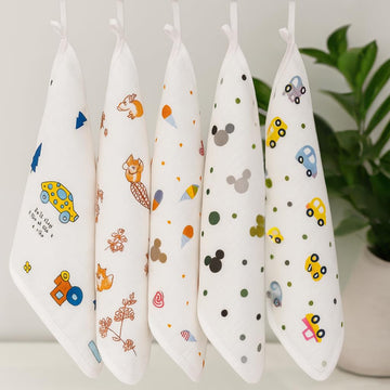 Mini Wonders Muslin Face Towels Set of 5 | Soft Cotton Baby Towels for Daily Use | Washcloths for Newborns & Infants | SkinFrie