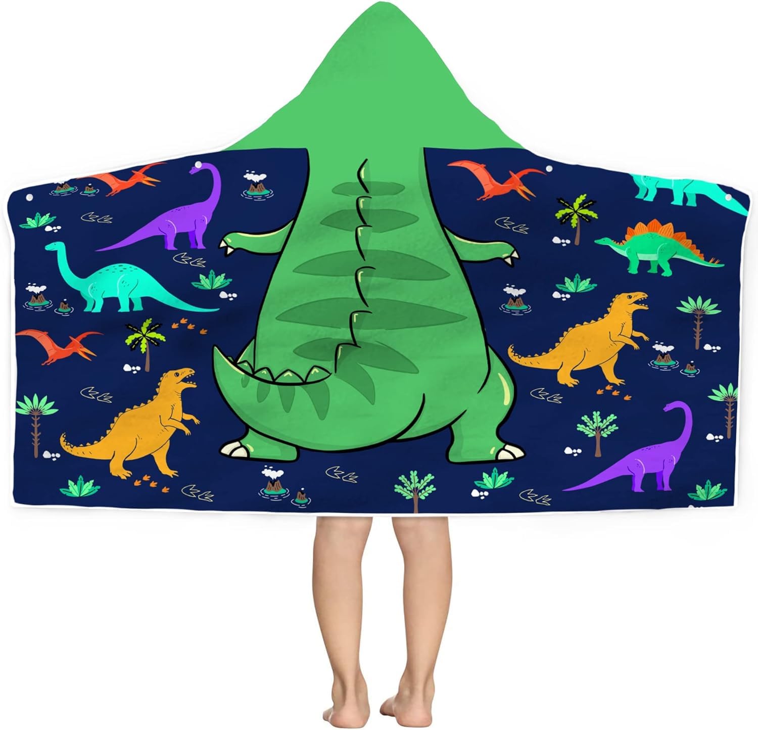 Dinosaur Beach Towel With Hood for Kids - T-Rex Hooded Towel for Boys 30x50 Cool Cartoon Microfiber Bath Poncho Bathrobe for Swi