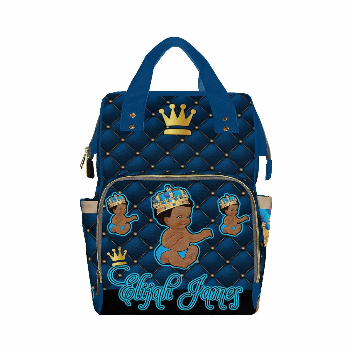 Artsadd Custom Name Diaper Bag Mommy Nappy Bags, Personalized Dark Blue Crown Handbags Large Capacity Multi-Function Nursing Bag