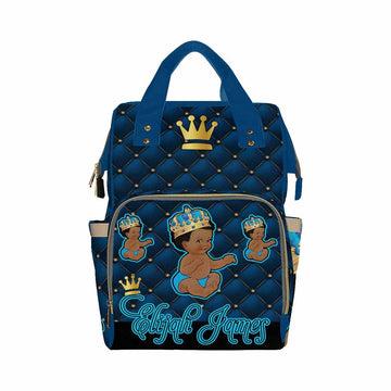 Artsadd Custom Name Diaper Bag Mommy Nappy Bags, Personalized Dark Blue Crown Handbags Large Capacity Multi-Function Nursing Bag