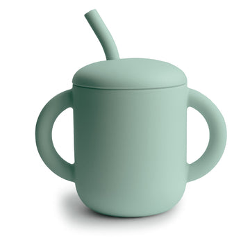 Mushie 100% Silicone Training Cup & Straw For Toddlers | 6 Months+ (Cambridge Blue)
