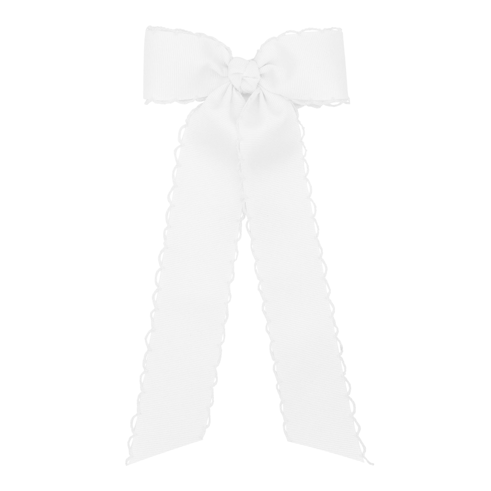 Wee Ones Girls Grosgrain Bowtie with Matching Moonstitch Edge, Knot Wrap and Streamer Tails, White, Medium