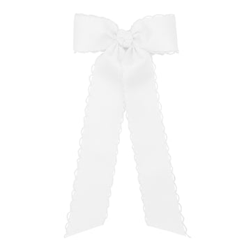 Wee Ones Girls Grosgrain Bowtie with Matching Moonstitch Edge, Knot Wrap and Streamer Tails, White, Medium