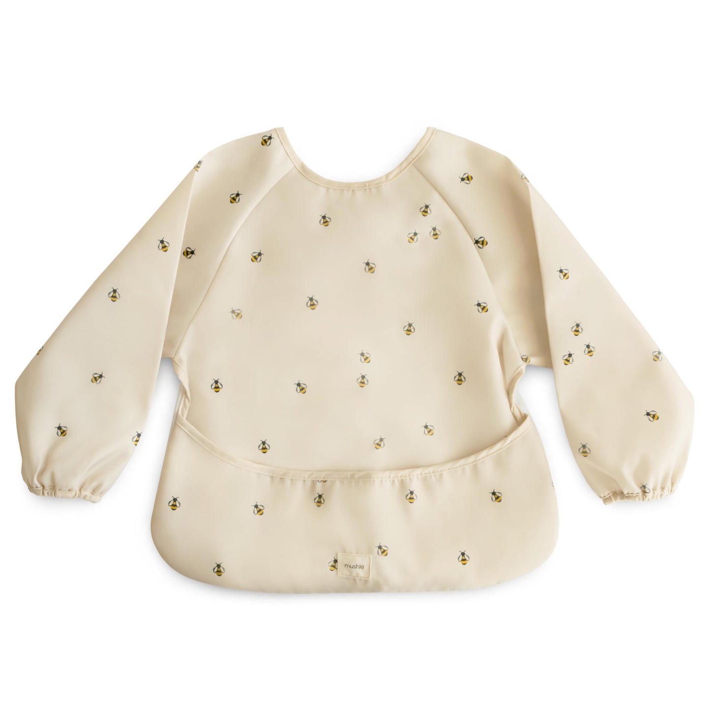 mushie Long Sleeve Baby Bib | Mess Free & Waterproof Fabric for Toddlers | Adjustable Fit for Ages 6-24 Months (Blue Check)