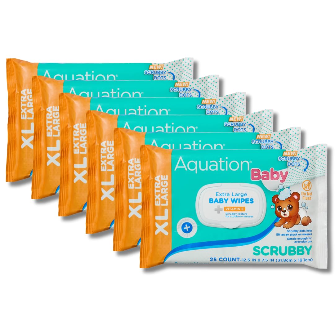 Aquation Baby XL Scrubby Wipes - Extra Large 12.5x7.5    Scrubbing Dot Textured Wipes with Vitamin E - Hypoallergenic, Dermatolo