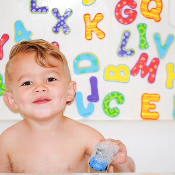 Nuby Floating Bath Tub Alphabet and Numbers Set - Soft Foam Waterproof Letters and Numbers - 36 Pieces - Educational Bath Toys f