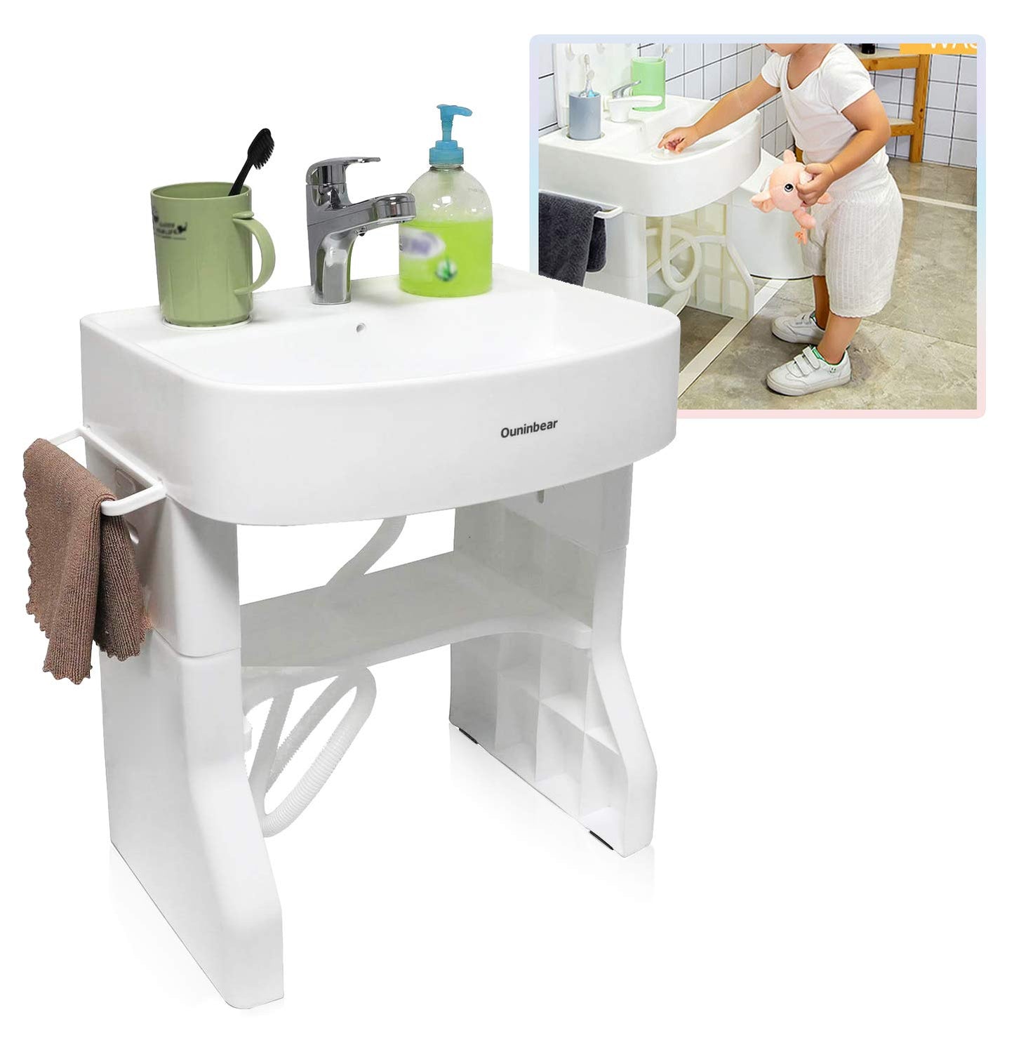 Httmt- Adjustable Wash Basin Station For Child Kid Toddler Early Training Learning Plastic Washbasin Simulation Towel Shelf Wash