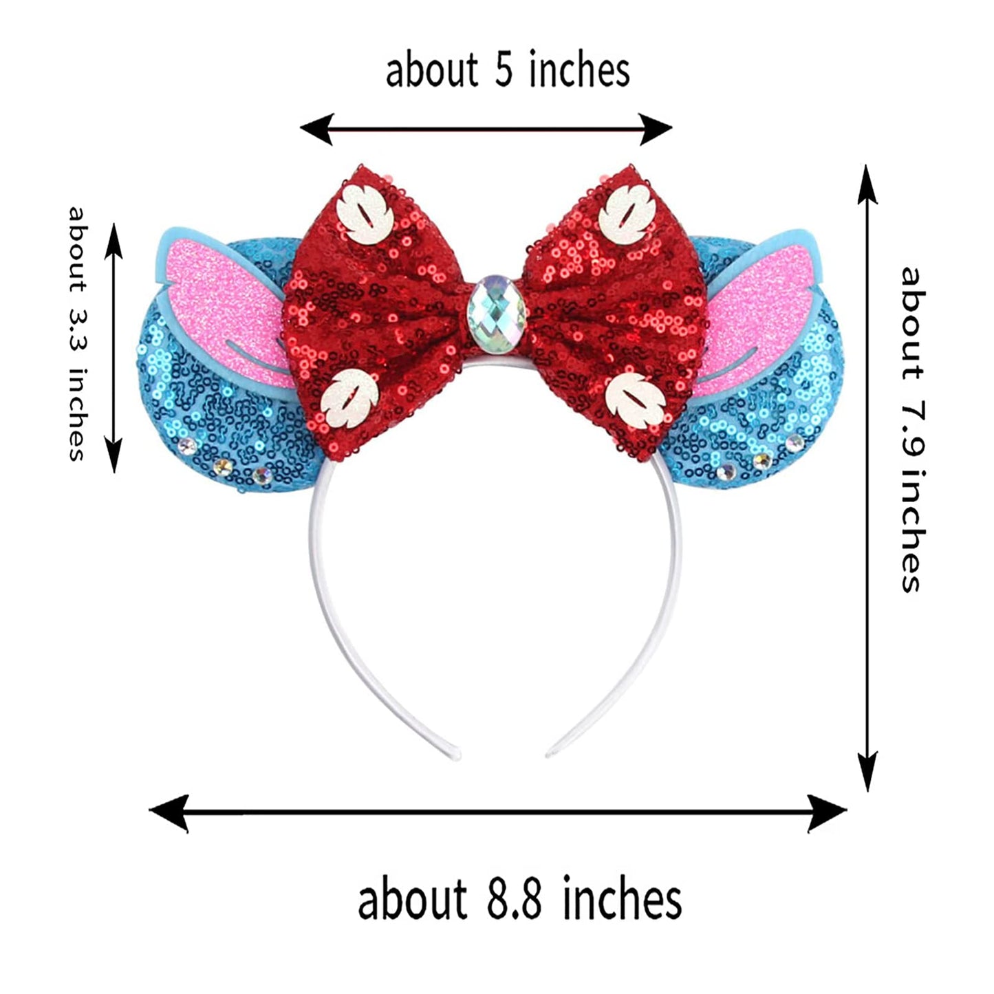 Foeran Mouse Ears Headbands - Light Blue Ears With Red Bow, One Size, Polyester, Hairband, For Little Kid Or Unisex, Cosplay Par