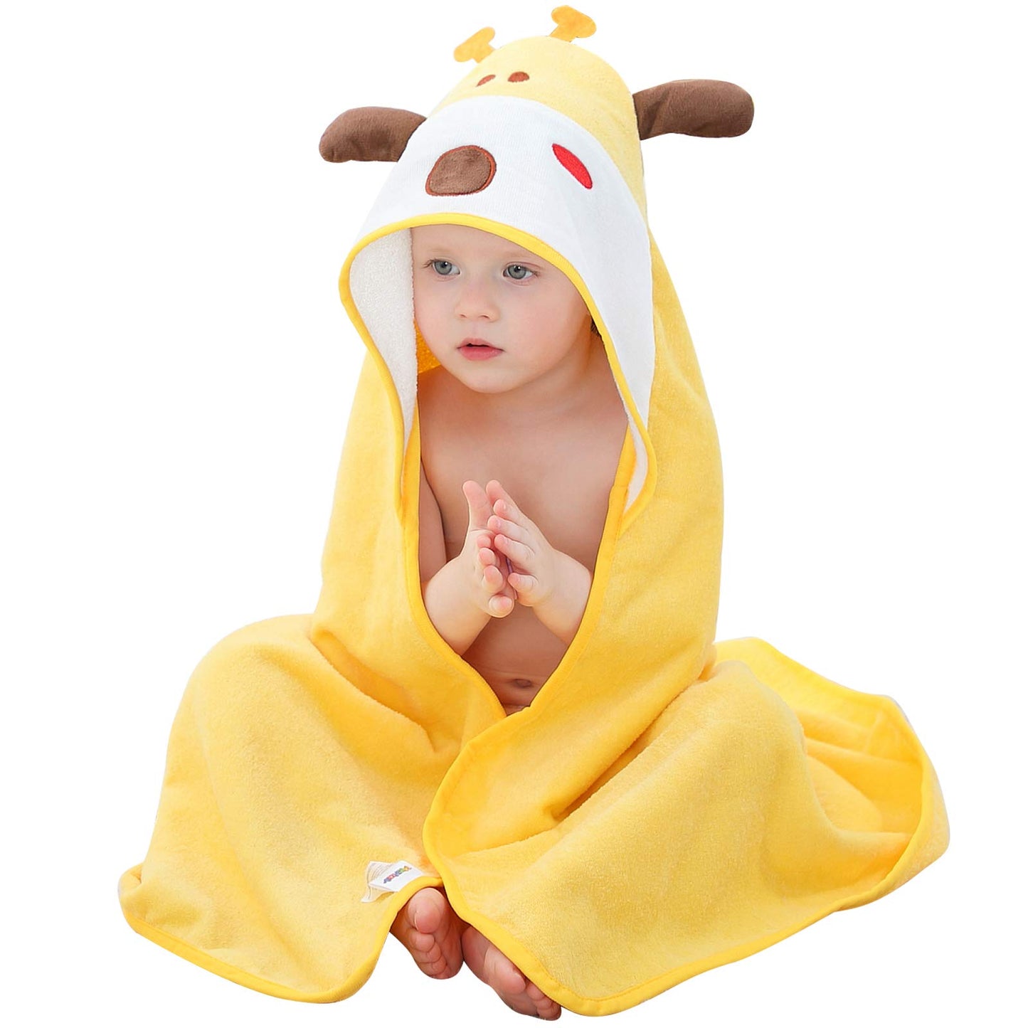 Michley Animal Hooded Baby Bath Towel Toddler Premium Cotton Absorbent Washcloth For Girls Boys 0-6T, Giraffe