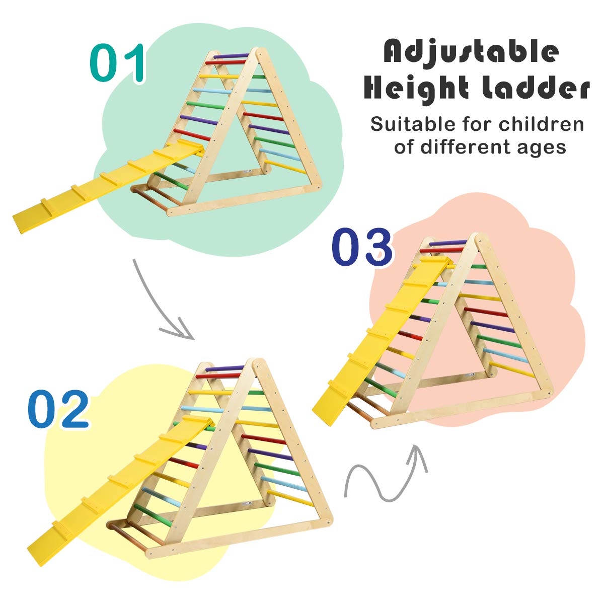 Honey Joy Triangle Climber With Ramp, 2-In-1 Indoor Toddler Climbing Triangle Set With Ladder & Slide, Foldable Wooden Kids Clim