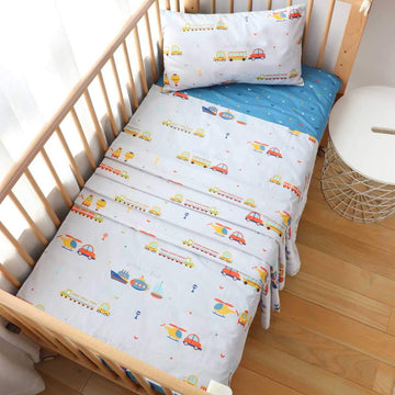 3 Piece 100% Cotton Toddler Sheet Pillowcase Set For Boys And Girls,Include Fitted Sheet,Top Sheet And Envelope Pillowcase,Cute