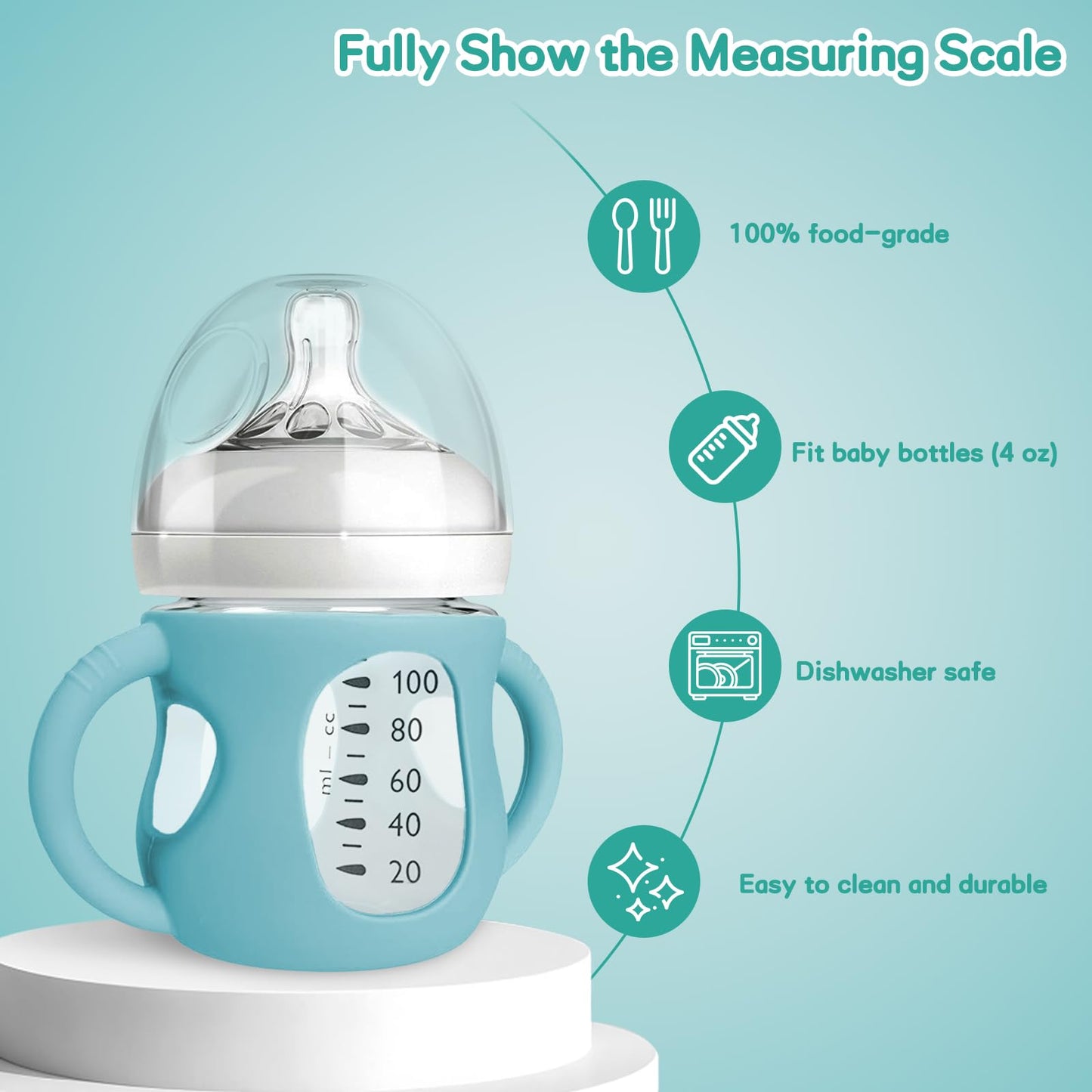 Audrwall Silicone Sleeves For Avent Natural Glass Baby Bottles, Bpa Free, Anti Breakage Baby Bottle Holder (Green + White, 4 Oun